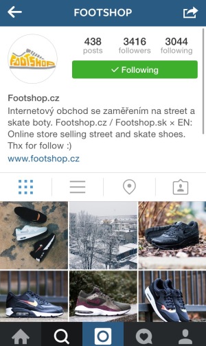 Internetový obchod s teniskami-Footshop na Instagrame