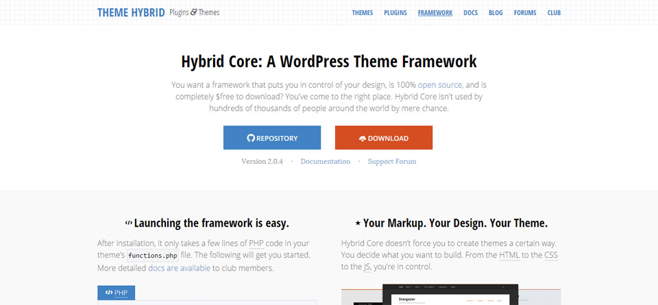 Hybrid Core WordPress theme framework