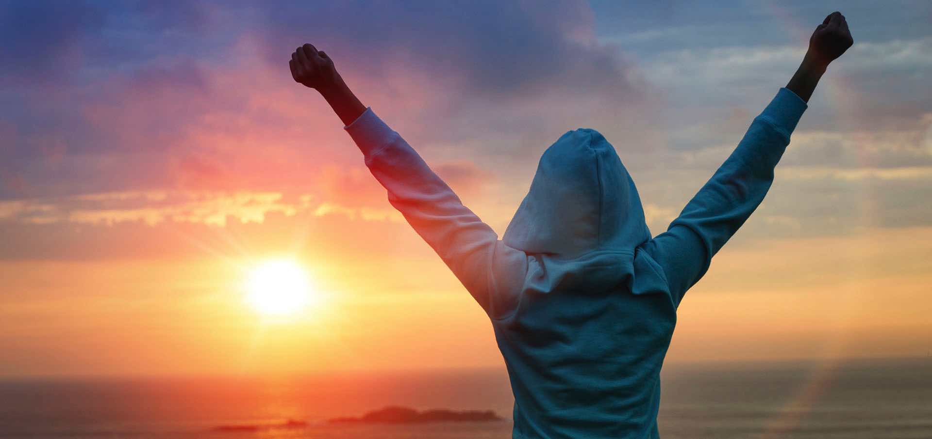 Sport success on sunset background