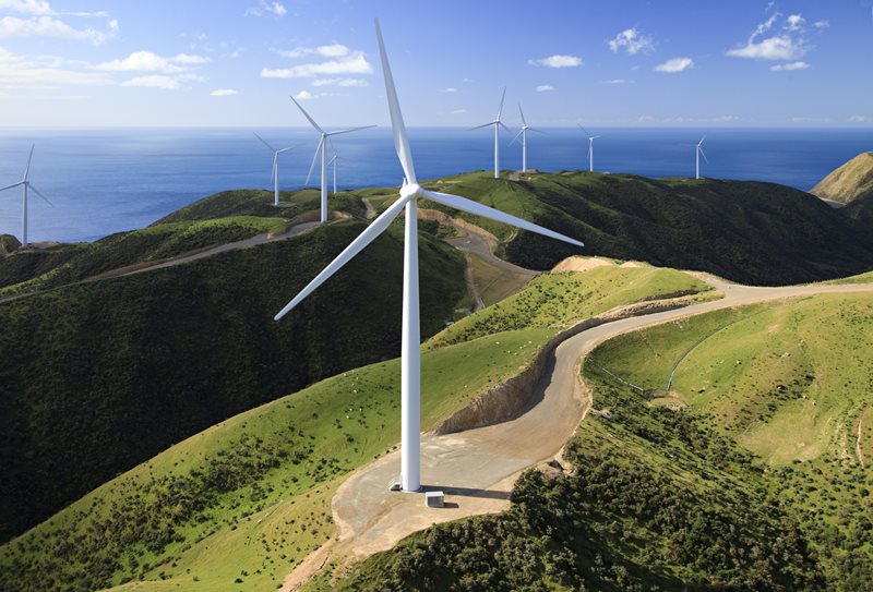 Luftaufnahme Windkraftanlagen in Neuseeland West Wind Project