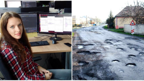 Študentka pracuje na