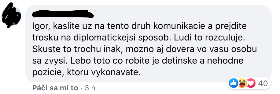 igor matovič facebook status komentár