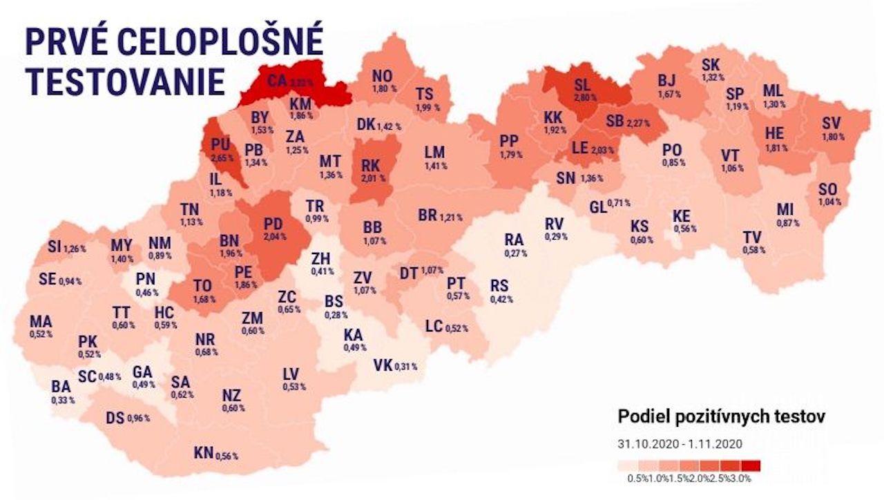 plošné testovanie mapa