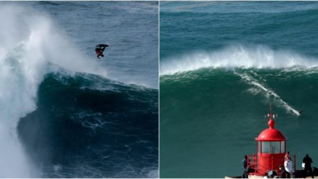 Nazaré, Portugalsko, big wave surfing, 2020