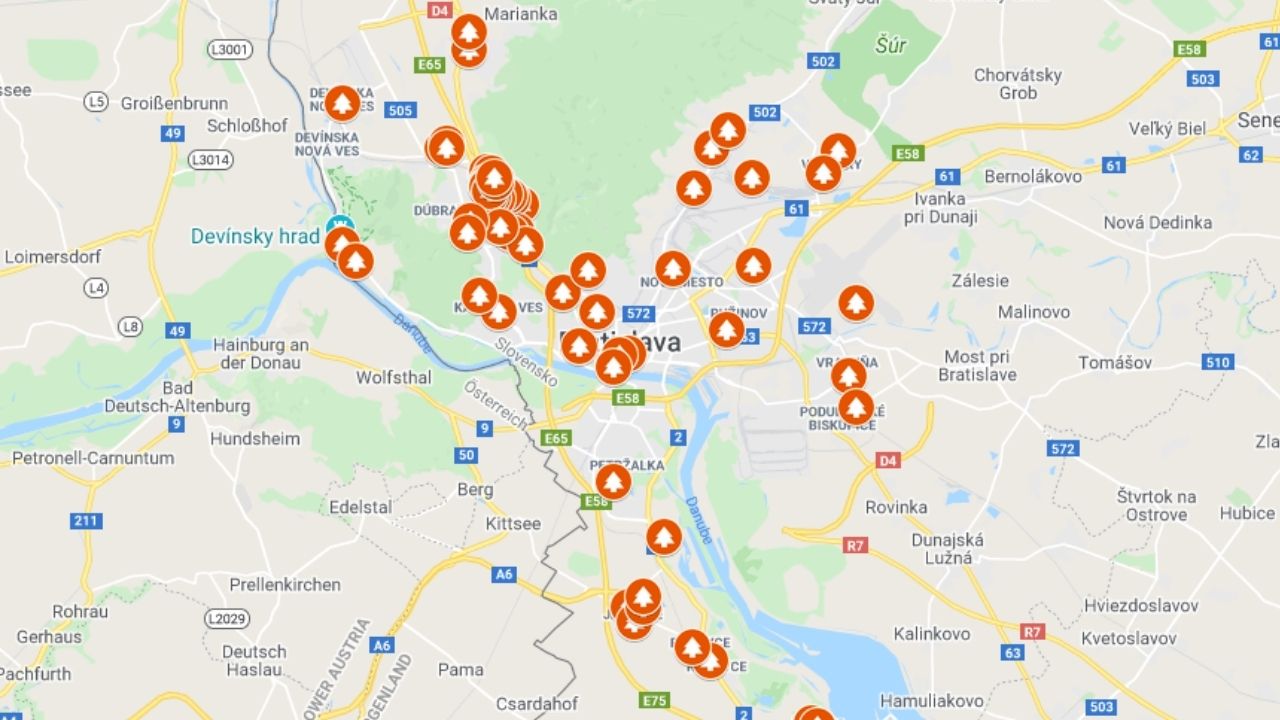 ohrádky vianočné stromčeky mapa