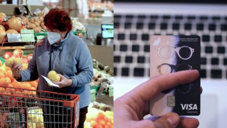 debetná karta, žena v potravinách