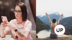 telefón, žena, príroda