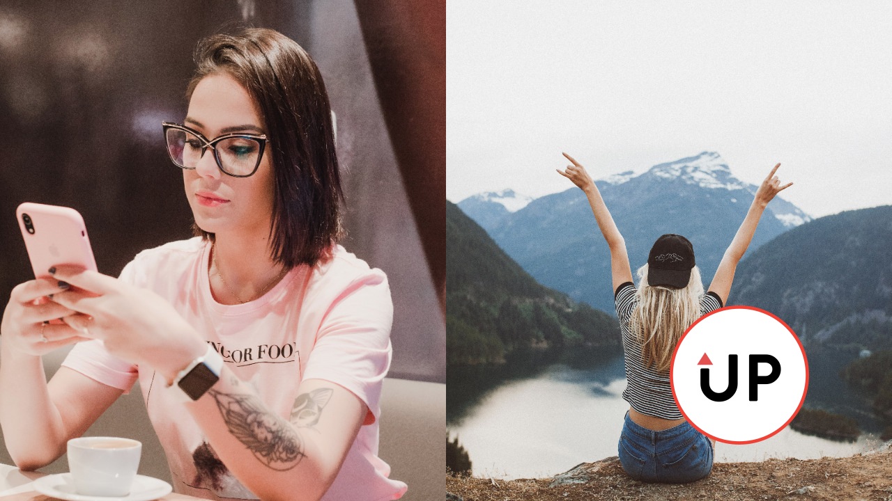 telefón, žena, príroda