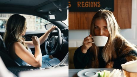 dievča auto žena kava