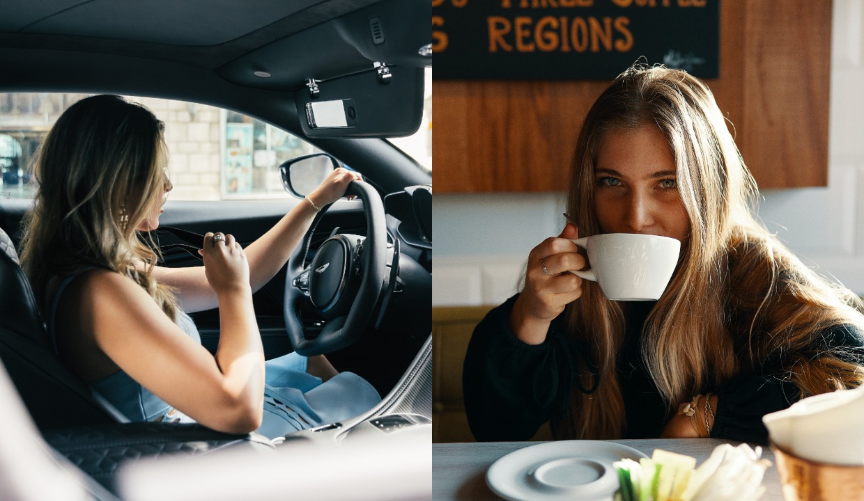 dievča auto žena kava