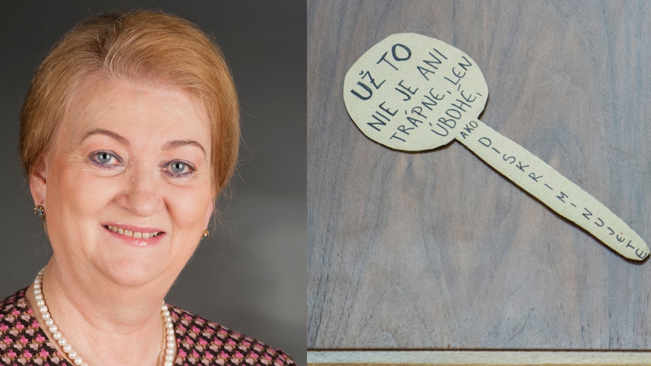 Poslankyňa Záborská vľavo, odkaz na ukazovátku vpravo