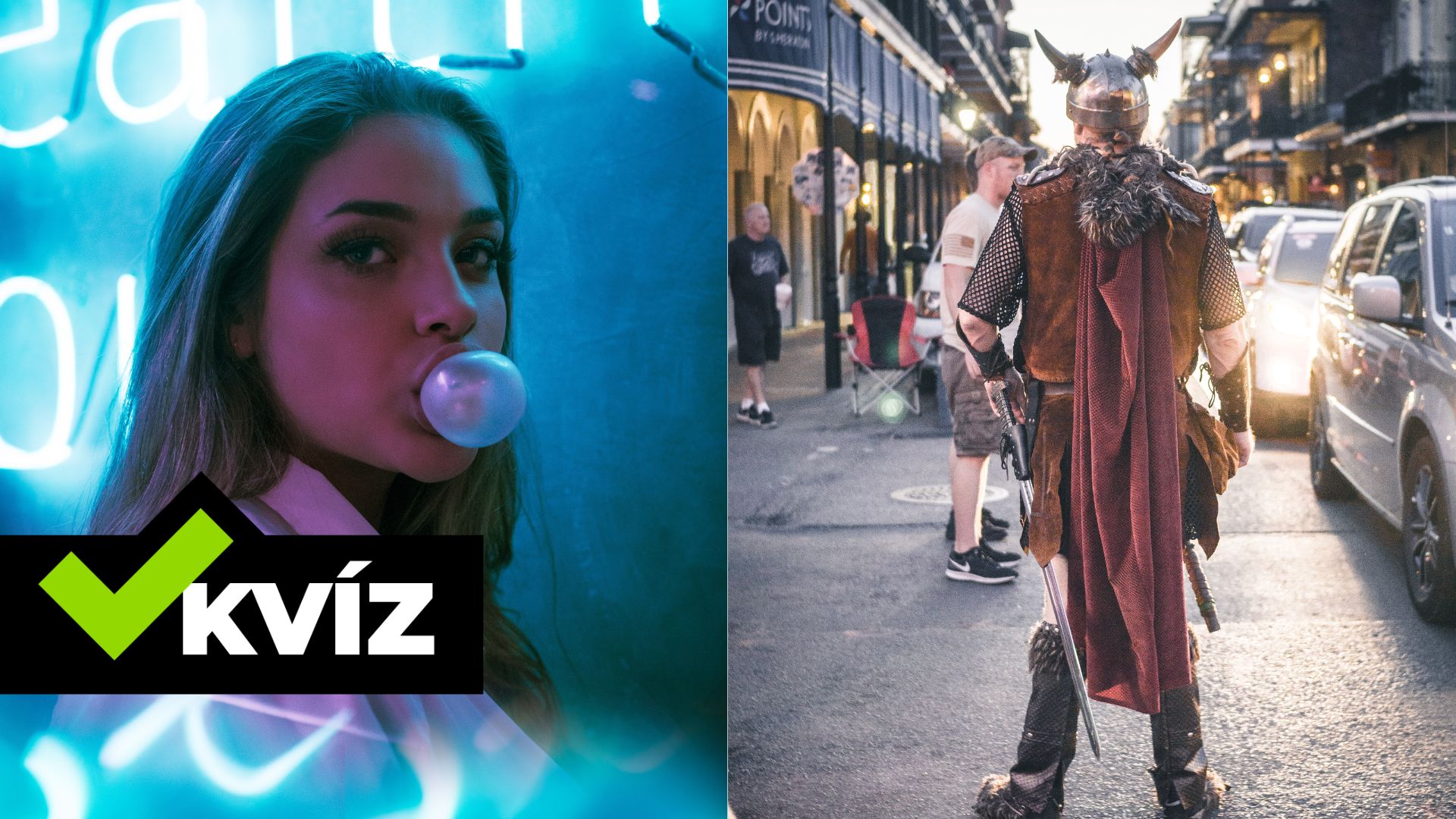 kvíz foto, dievča so žuvačkou a viking