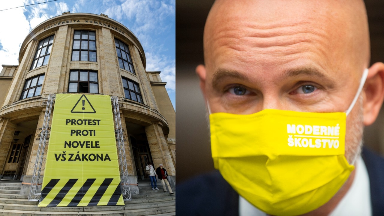 Univerzita Komenského v Bratislava pokračuje v proteste proti návrhu novely zákona o vysokých školách. Na snímke minister školstva, vedy, výskumu a športu SR Branislav Gröhling.