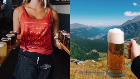 Na snímke je pohár piva a čašníćka.