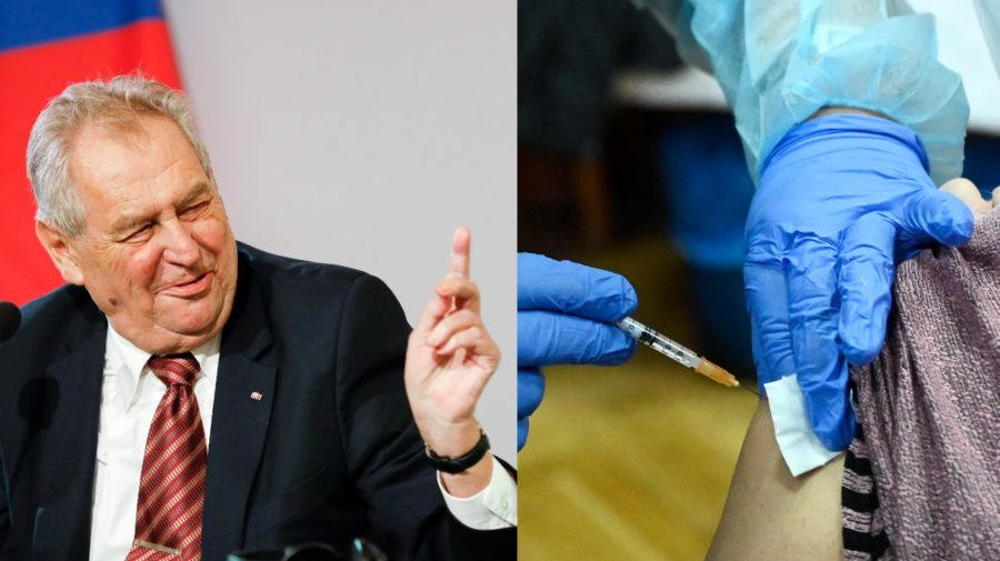 Na archívnej snímke z 10. júna 2021 český prezident Miloš Zeman. Na snímke lekárka očkuje seniorku proti ochoreniu COVID-19.