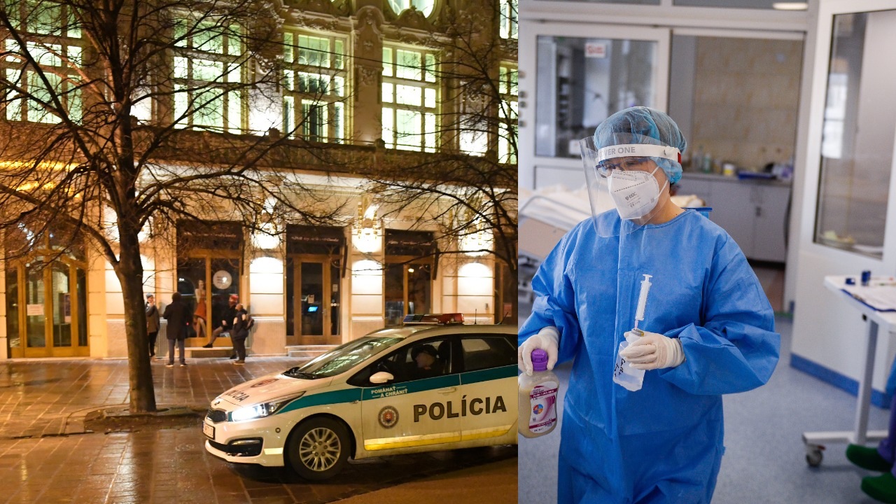 Na snímke policajná hliadka na Hlavnej ulici počas nočného zákazu vychádzania v Košiciach. Zdravotníčka nesie lieky na JIS-ke v nemocnici.