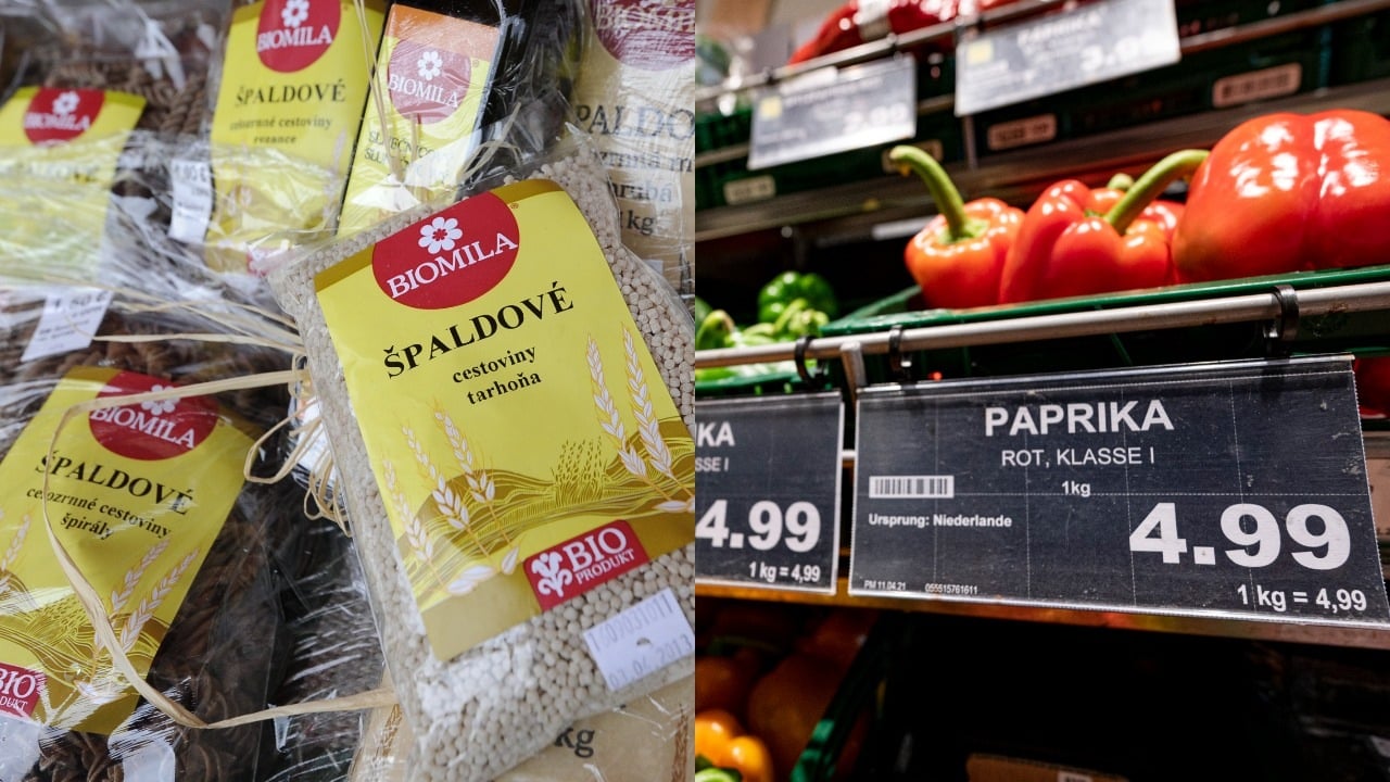 Prírodné bio potraviny a produkty. Na archívnej snímke zo 14. apríla 2021 ceny červenej a zelenej papriky.