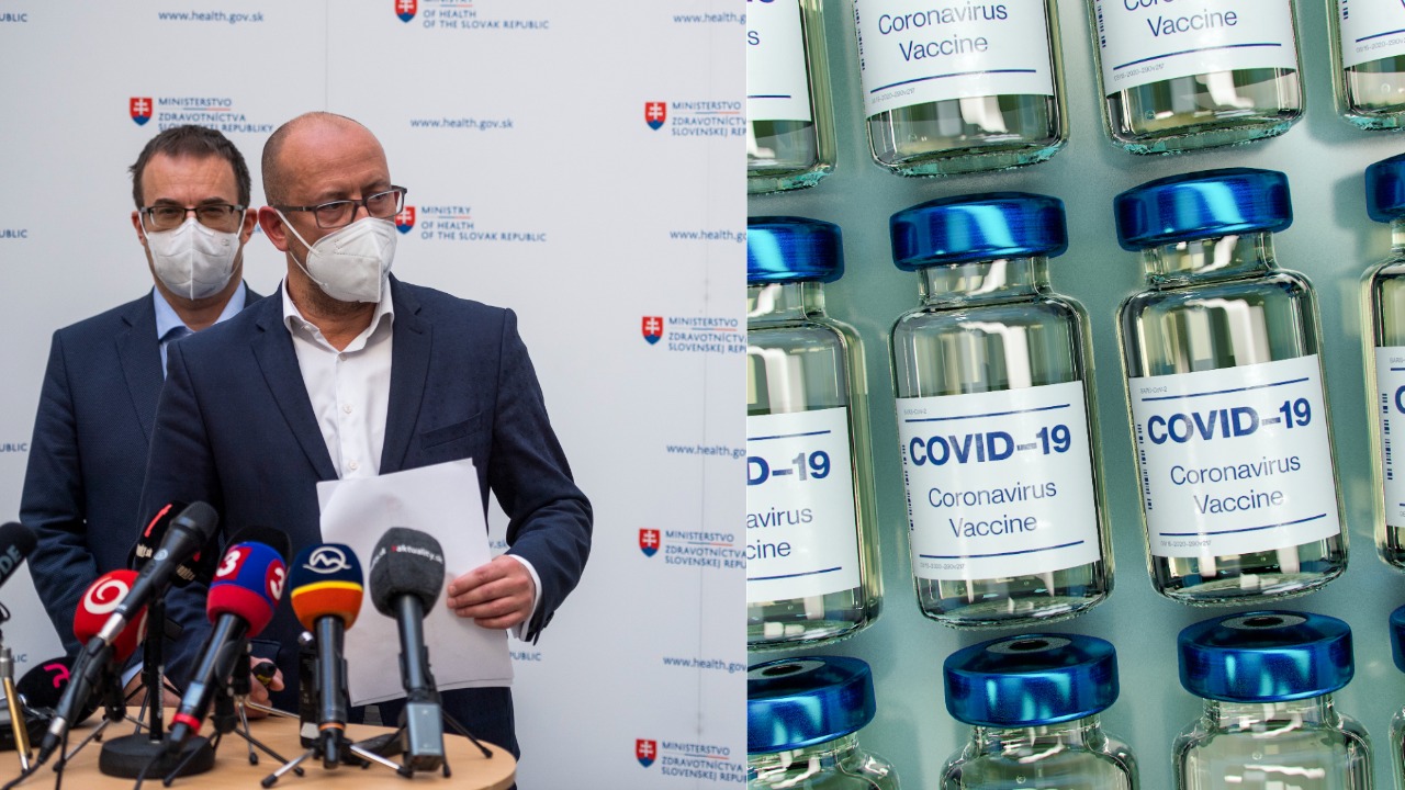 Na snímke zľava prezident Slovenskej spoločnosti všeobecného praktického lekárstva (SSVPL) Peter Makara, štátny tajomník Ministerstva zdravotníctva SR Kamil Száz a členka Konzília odborníkov ministra zdravotníctva. COVID vaccine