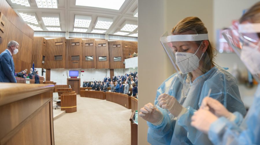 Na snímke poslanci parlamentu SR si počas 48. schôdze Národnej rady SR. Testovanie zamestnancov kaderníctva na ochorenie COVID-19