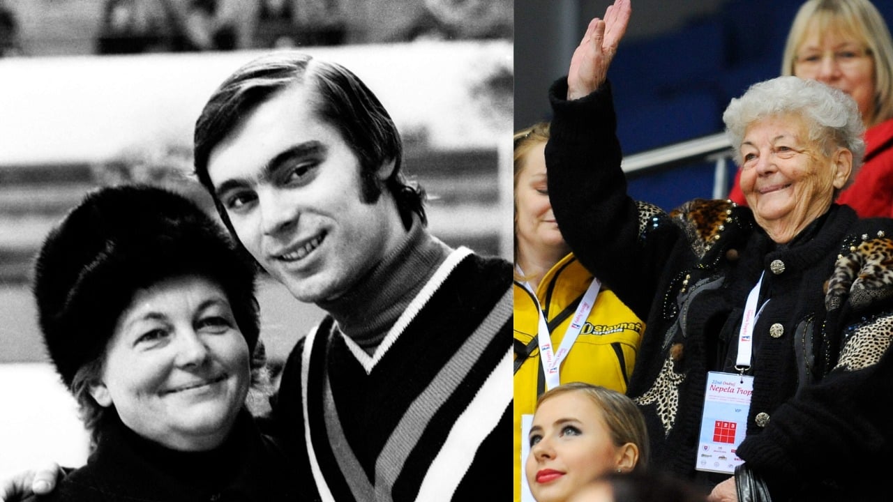 Ondrej Nepela s trénerkou Hildou Múdrou na MS v krasokorčuľovaní. Dlhoročná trénerka Ondreja Nepelu Hilda Múdra.