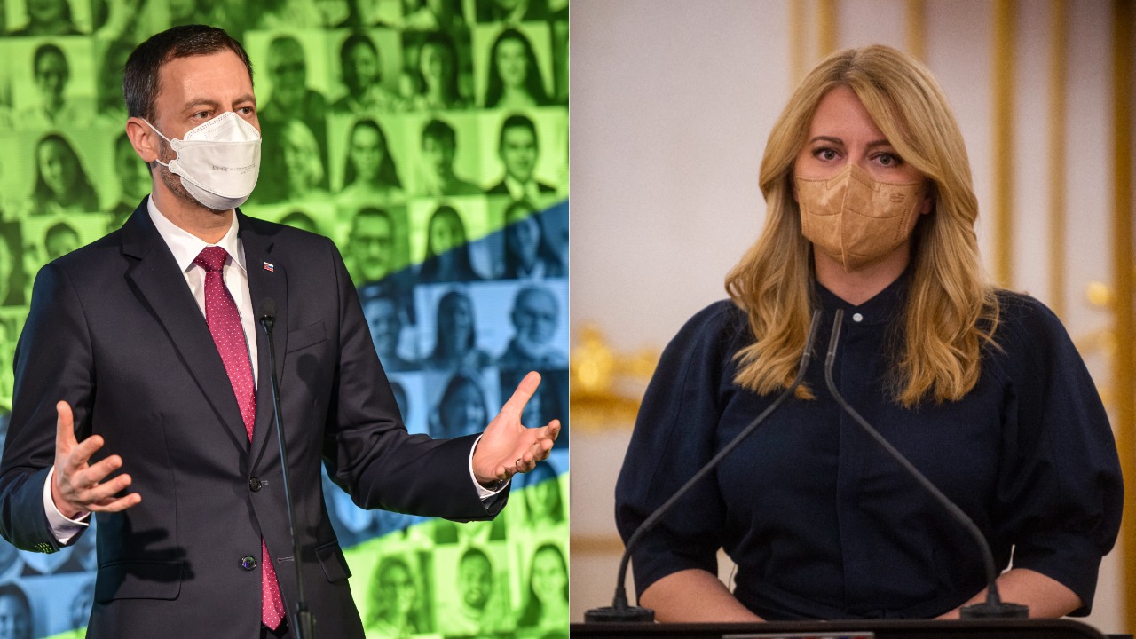 Na snímke predseda vlády SR Eduard Heger (OĽaNO). Na snímke prezidentka SR Zuzana Čaputová.