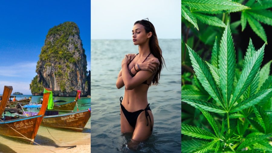 žena, pláž, marihuana, kanabis