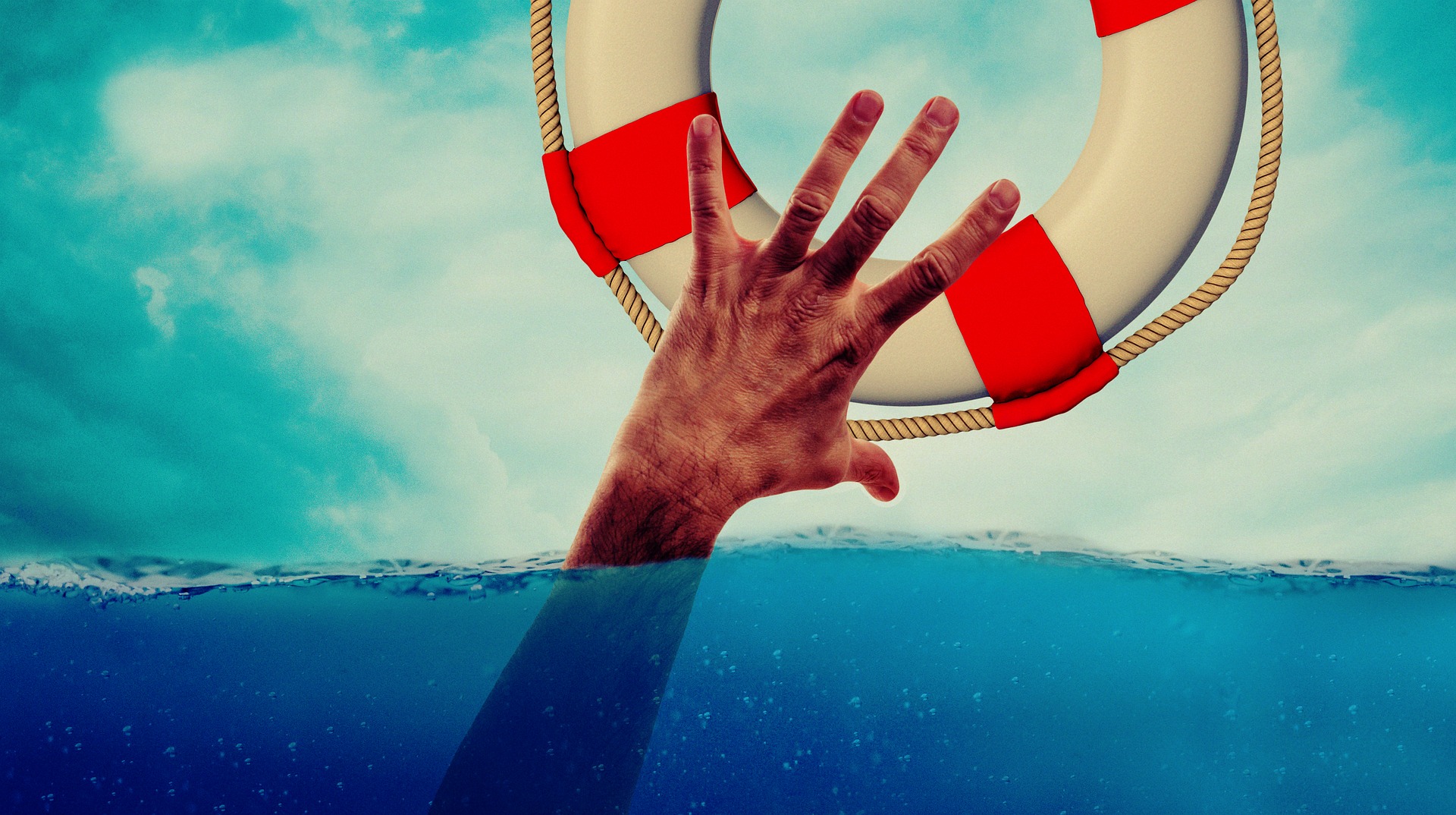 Drowning Hand Lifebelt Lake Rescue Sea Water