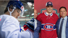 Slafkovský po drafte vpravo, Slafkovský počas majstrovstiev vľavo