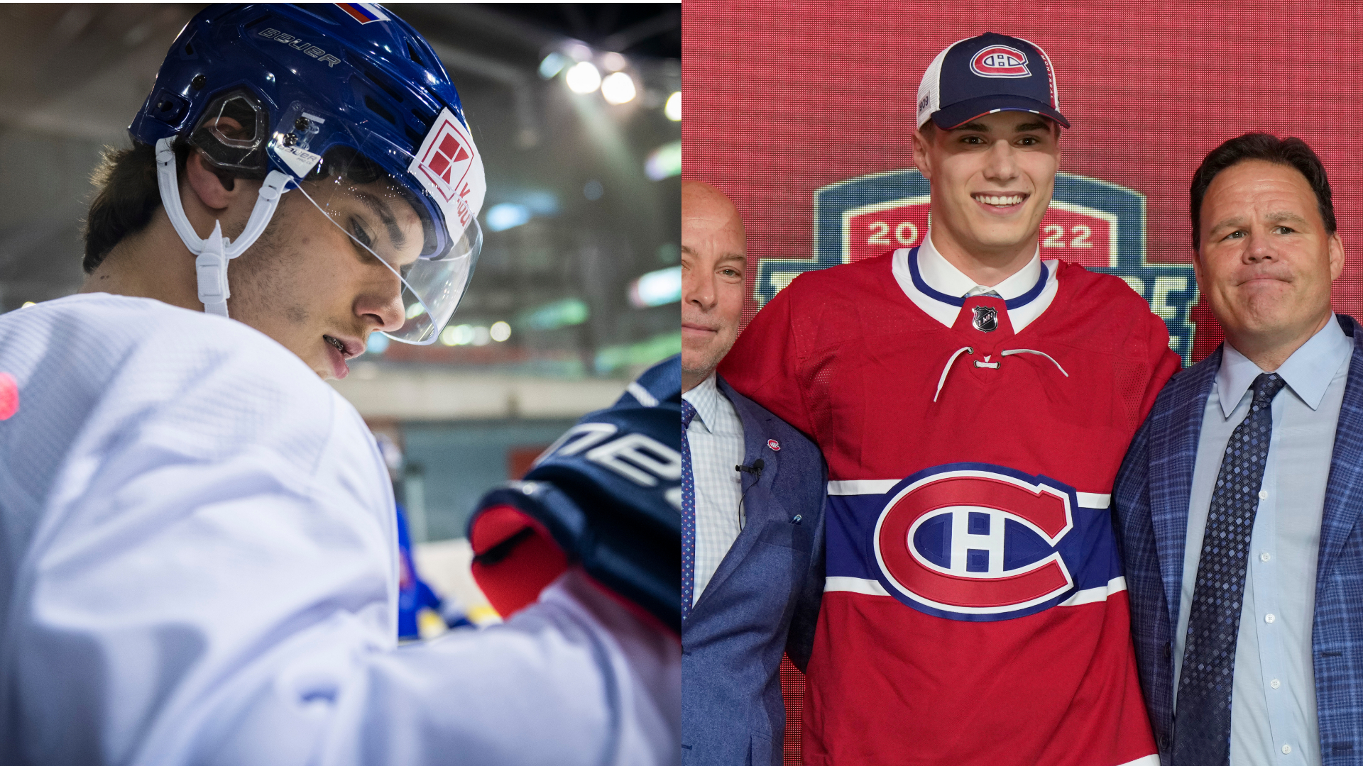 Slafkovský po drafte vpravo, Slafkovský počas majstrovstiev vľavo