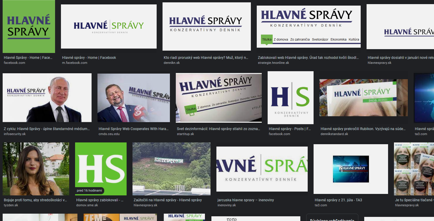 Vyhľadávanie google PS/Hlavné správy