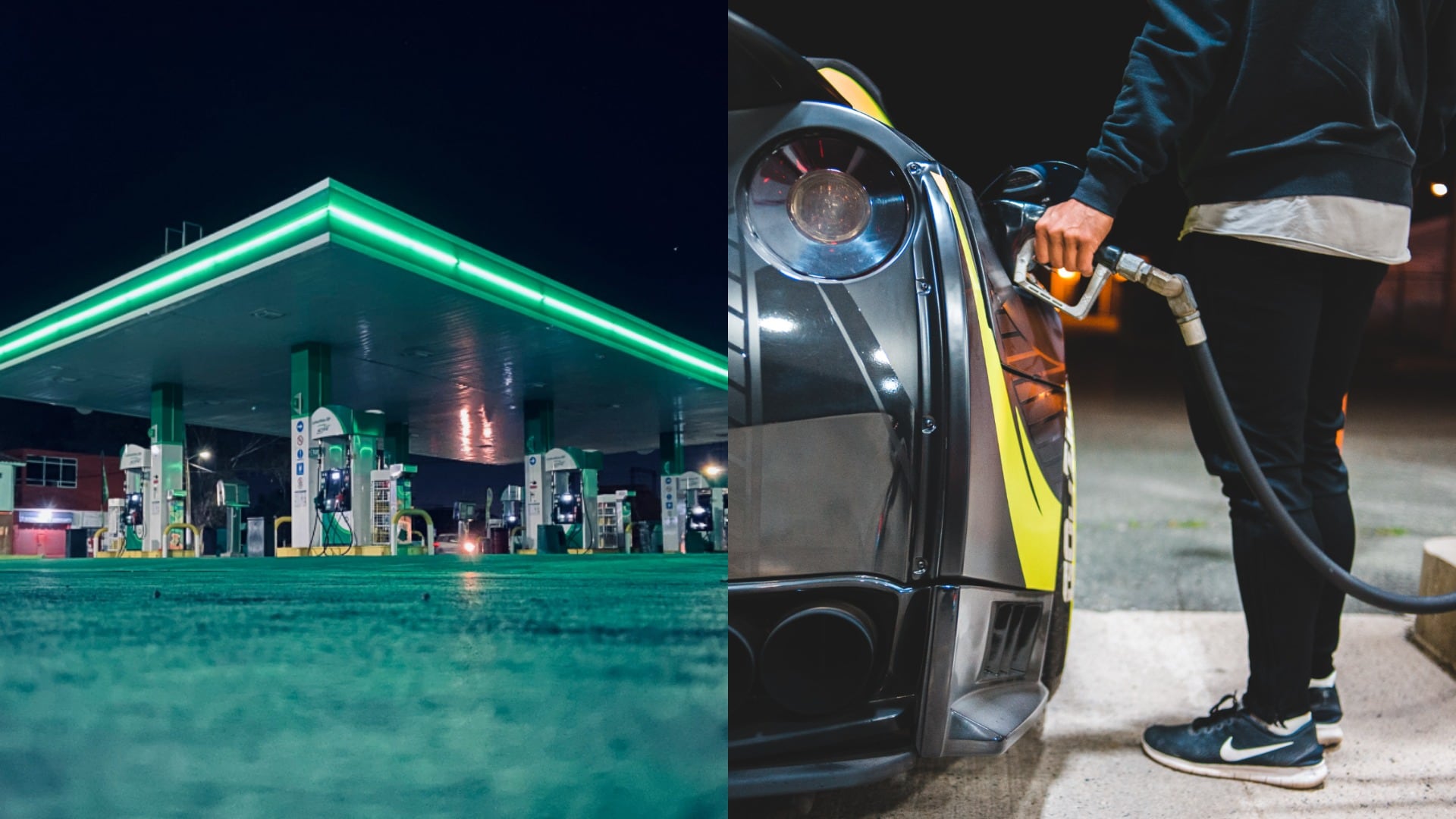 benzínová pumpa a človek, ktorý tankuje do auta