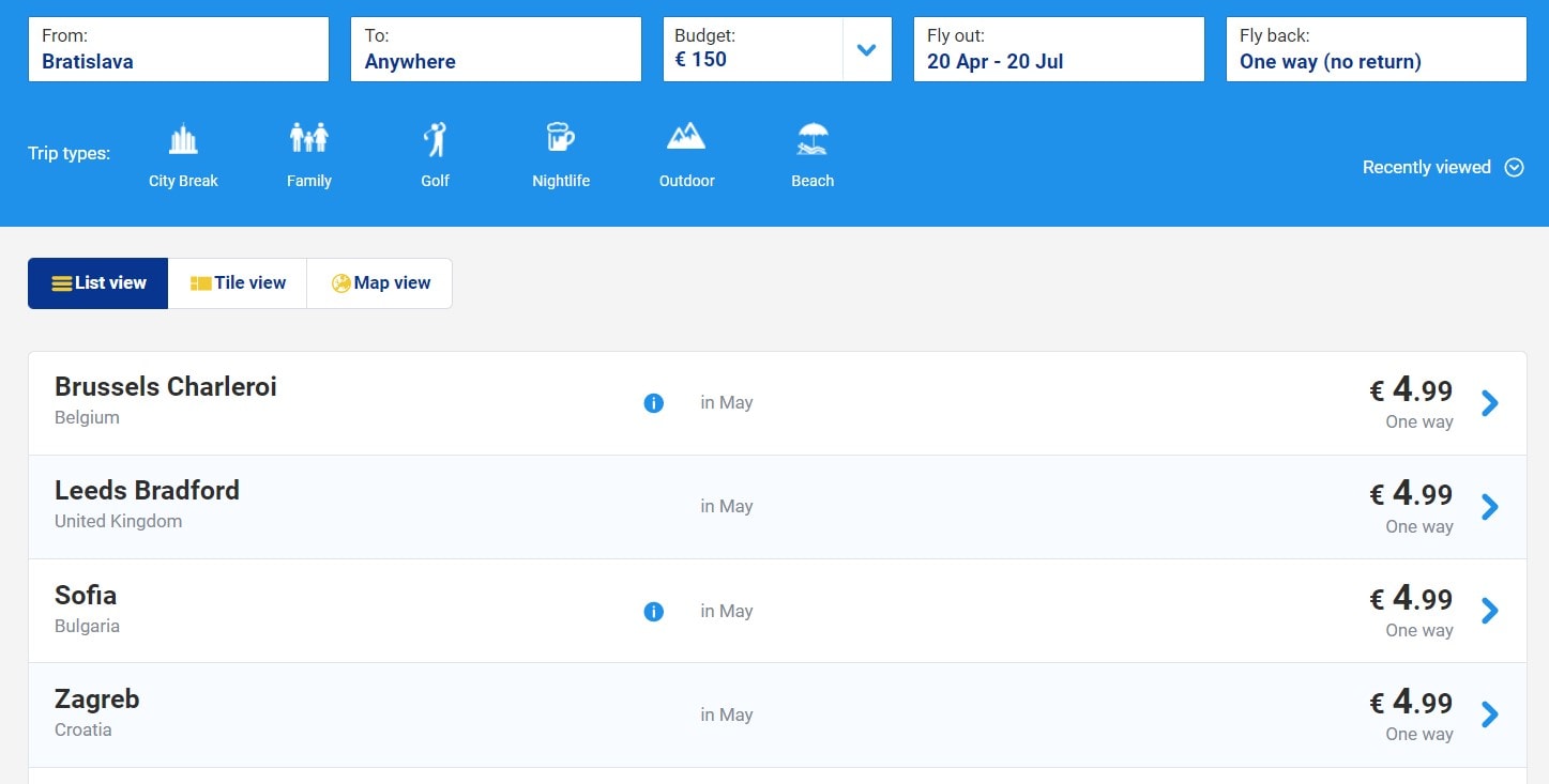 Vyhľadávač leteckej spoločnosti Ryanair