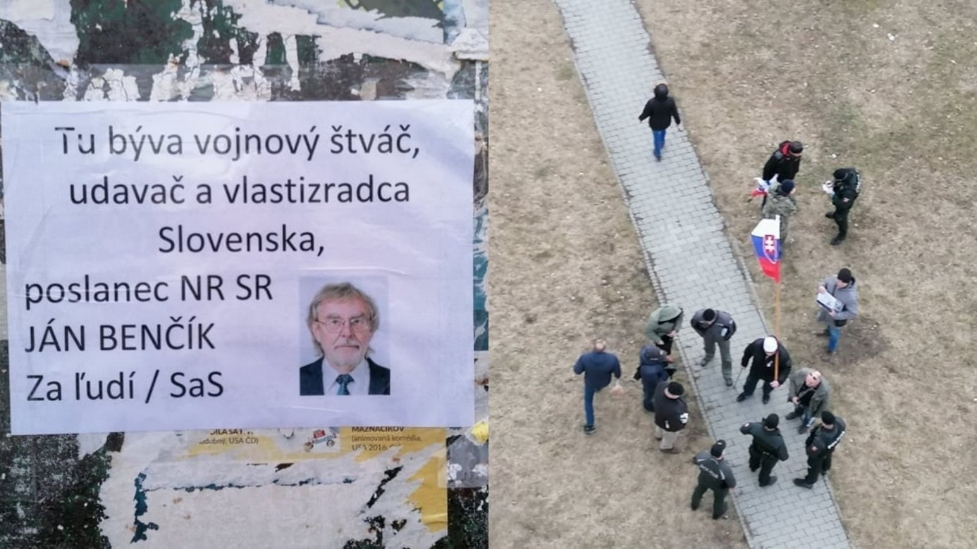 demonštranti pred bytom benčíka