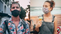 Na snímke ľudia s rúškami proti Covidu.