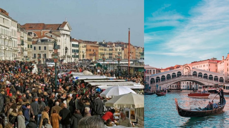 preplnené Benátky, most Rialto