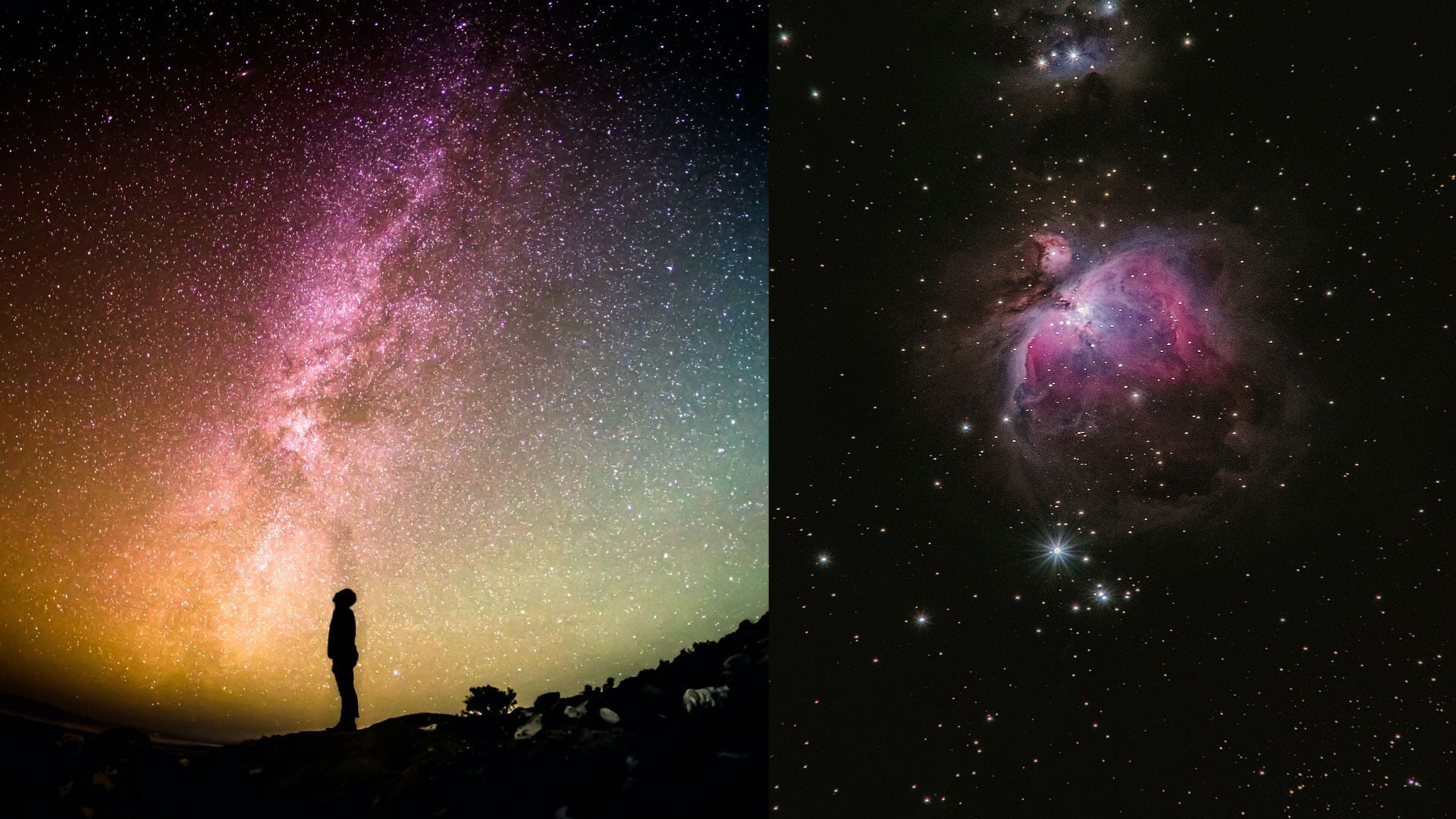 vesmír, človek pozerajúci na vesmír