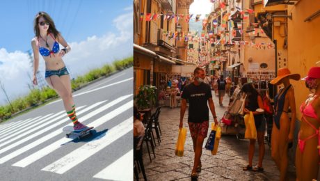 plavky v meste turisti bikiny bikini