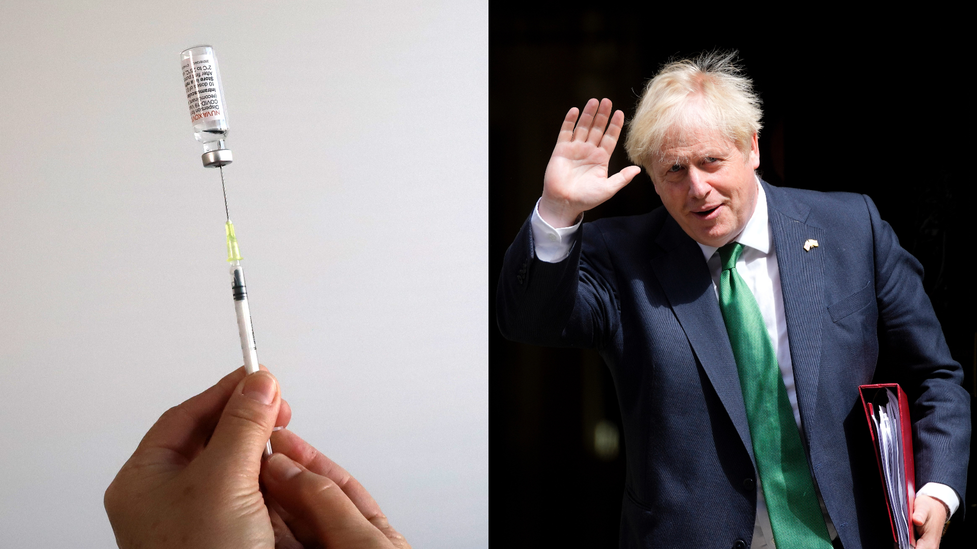 Lekárka, doktorka, sa v Banskej Bystrici pripravuje na podanie vakcíny Novavax proti ochoreniu Covid-19. Britský premiér Boris Johnson v zelenej kravate máva do kamery pre média