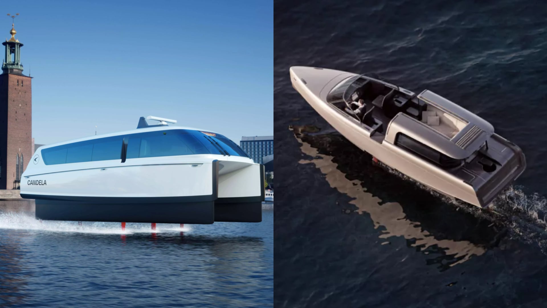 Lietajúce lode od švédskej spoločnosti Candela. Elektrické člny, ktoré môžu zachrániť Benátky sa plavia na mori.
