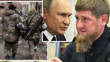 kadyrov, putin a čečenci v uniformách