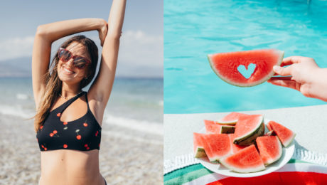 slečna, ktorá si užíva teplo a melón