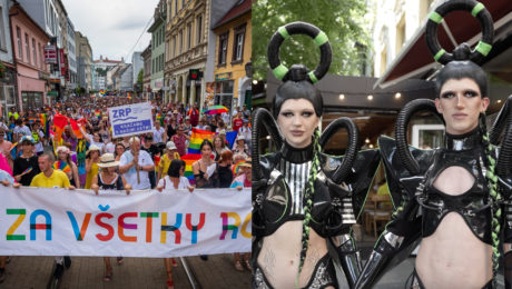 Snímka z pochodu Dúhový Pride za práva sexuálnych menšín v Bratislave