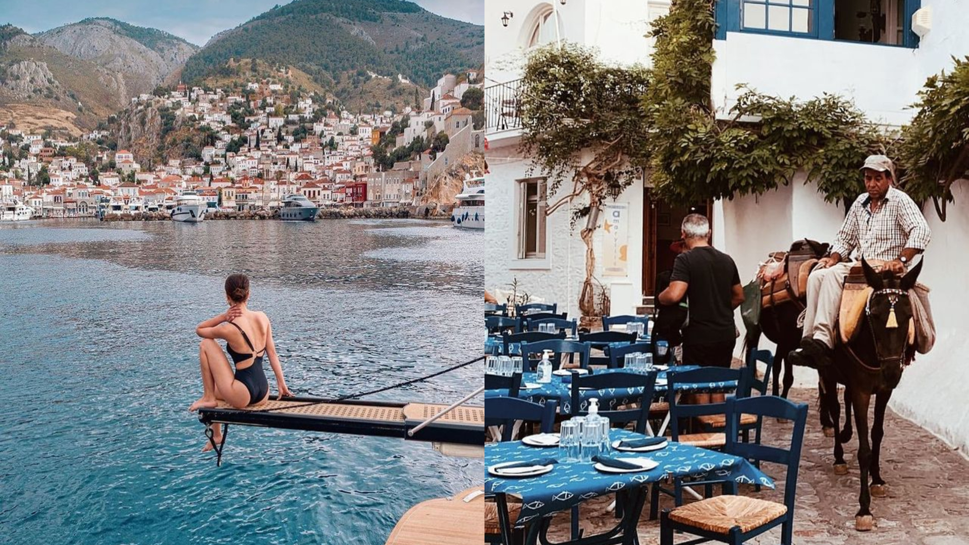 Na snímke sú zachytené somáre a zábery z gréckeho ostrova Hydra