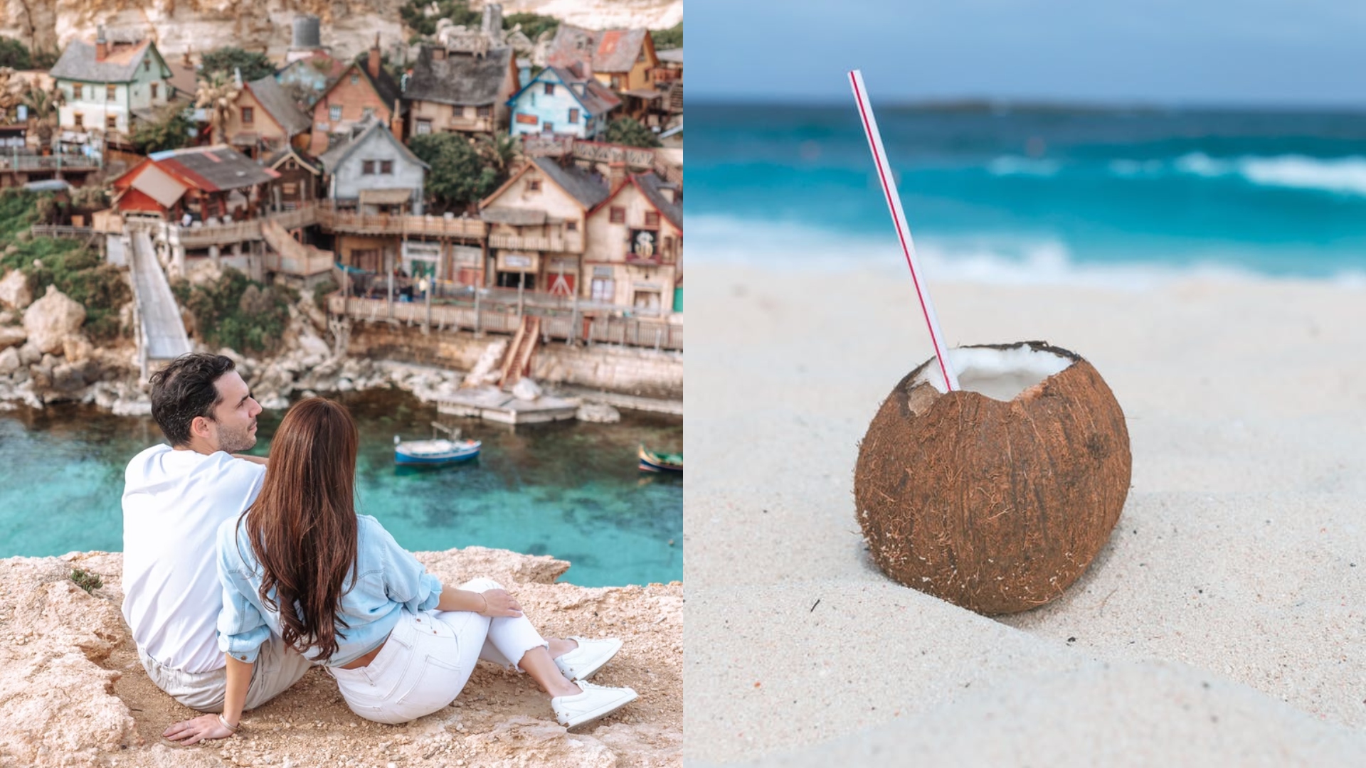 Pár ležiaci na útese na Malte.