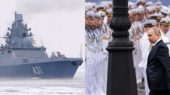 Ruská vojnová loď nesúca hypersonické strely a Vladimir Putin na oslavách dňa námorníctva