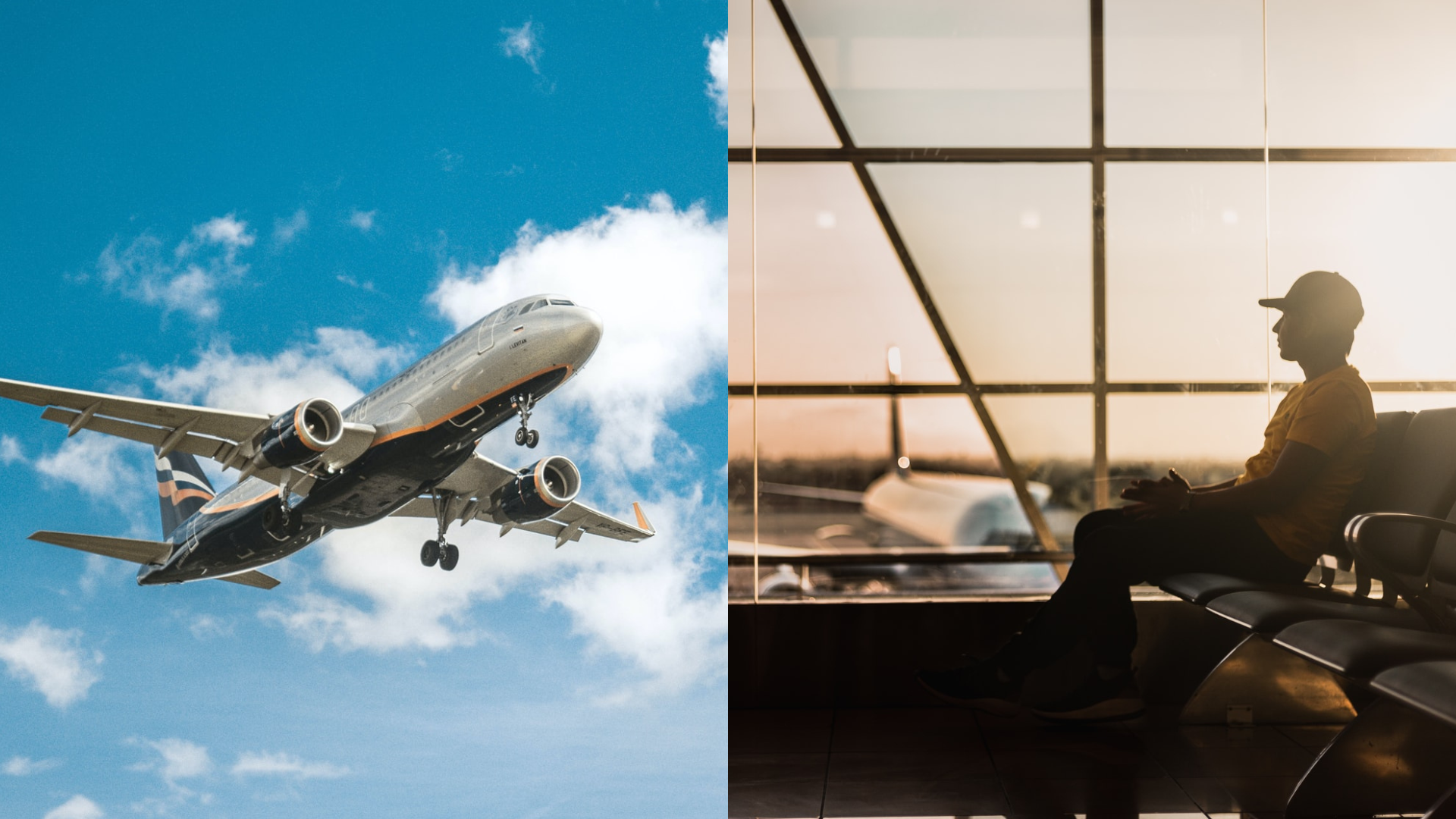 lietadlo, muž čaká na letisku