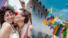 lgbt komunita, žena dáva bozk na líce svojej priateľke