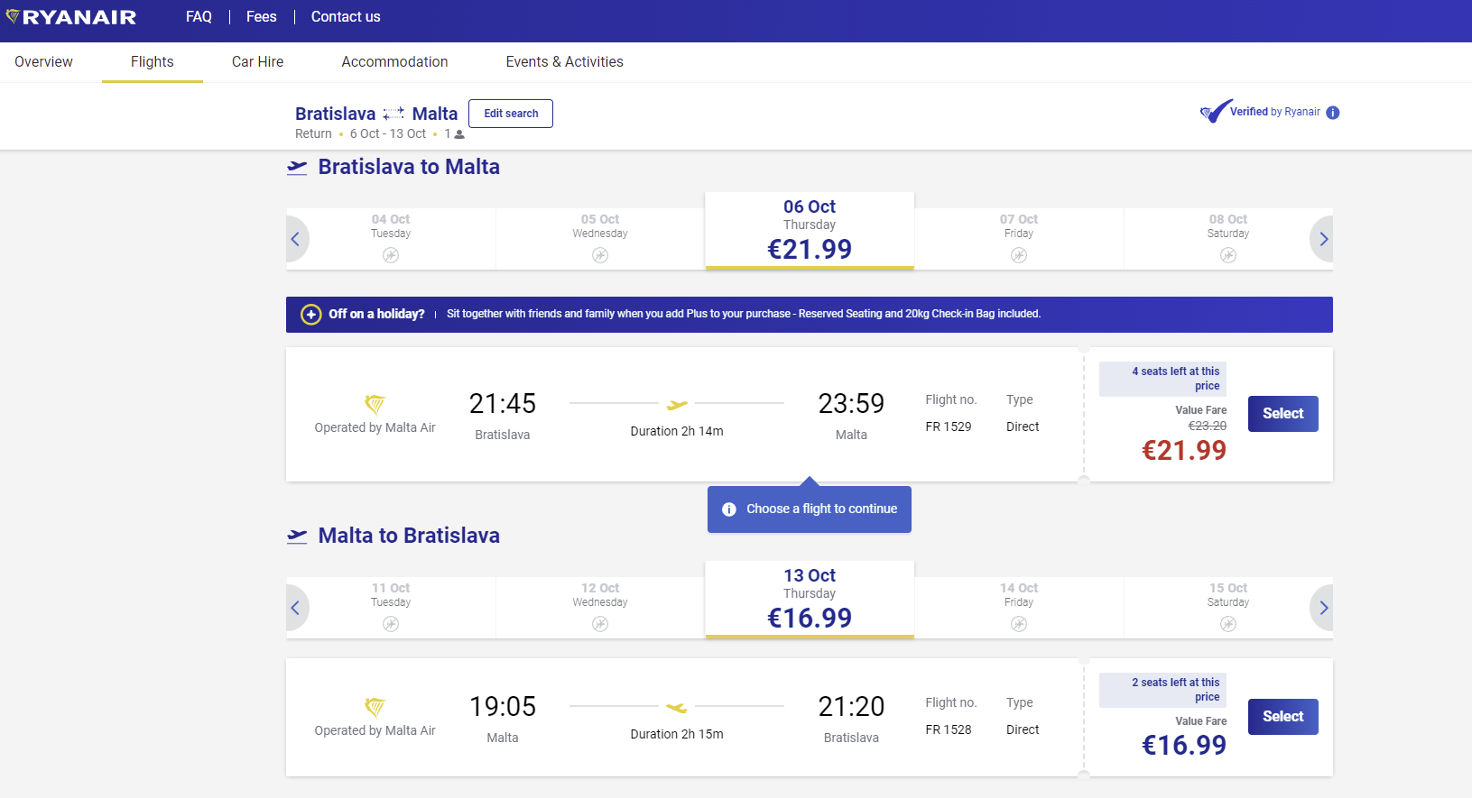 Letenka na Maltu od Ryanair.