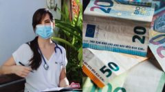 Na snímke zdravotná sestra a peniaze.