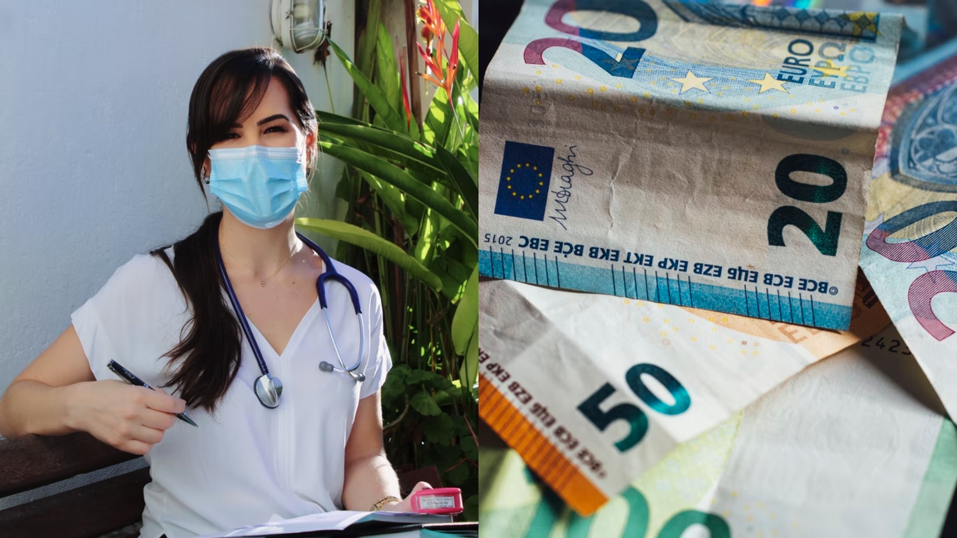 Na snímke zdravotná sestra a peniaze.